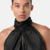 V Allover Jacquard Silk Lavallière Top V Allover Jacquard Silk Lavallière Top