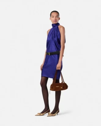 V Allover Jacquard Silk Relaxed Mini Dress
